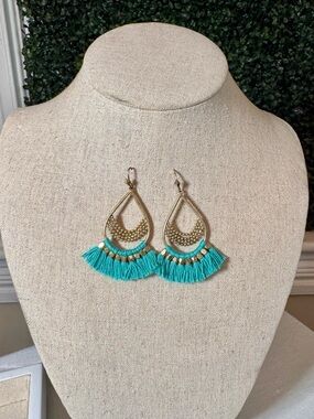 Stella & Dot Turquoise Fringe Teardrop Earrings